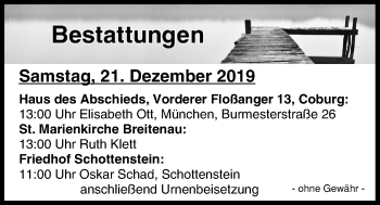 Anzeige von Bestattungen vom 21.12.2019 von MGO