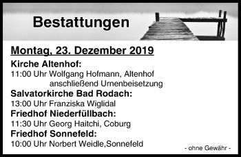 Anzeige von Bestattungen vom 23.12.2019 von MGO