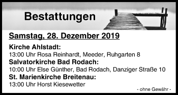Anzeige von Bestattungen vom 28.12.2019 von MGO
