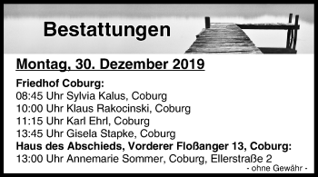 Anzeige von Bestattungen vom 30.12.2019 von MGO