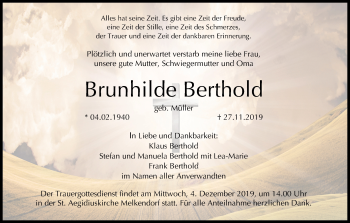 Anzeige von Brunhilde Berthold von MGO