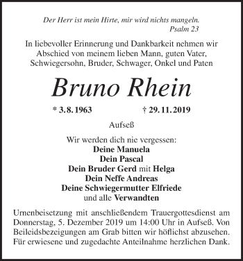 Anzeige von Bruno Rhein von MGO