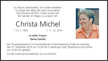 Anzeige von Christa Michel von MGO