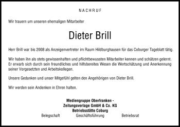 Anzeige von Dieter Brill von MGO