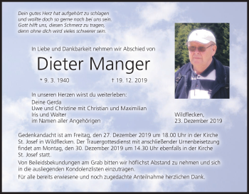 Anzeige von Dieter Manger von MGO