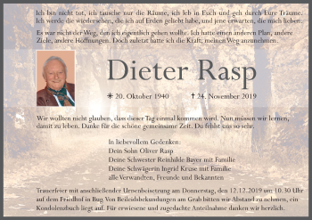 Anzeige von Dieter Rasp von MGO