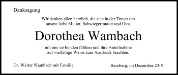 Anzeige von Dorothea Wambach von MGO