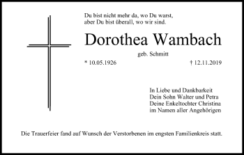 Anzeige von Dorothea Wambach von MGO