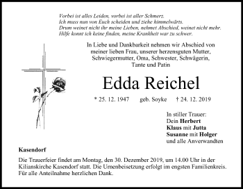 Anzeige von Edda Reichel von MGO