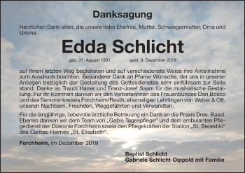 Anzeige von Edda Schlicht von MGO