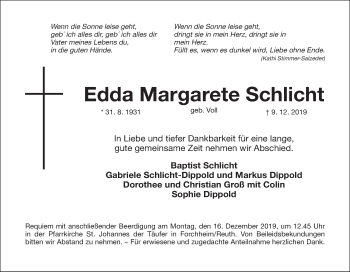 Anzeige von Edda Margarete Schlicht von MGO