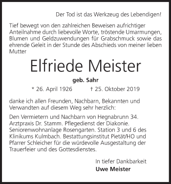 Anzeige von Elfriede Meister von MGO