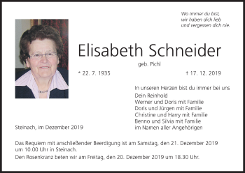 Anzeige von Elisabeth Schneider von MGO