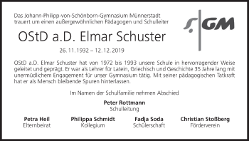 Anzeige von Elmar Schuster von MGO