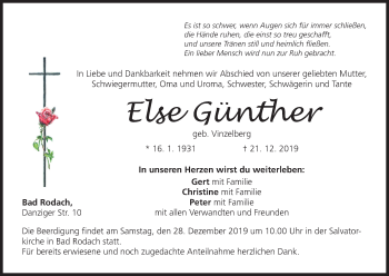 Anzeige von Else Günther von MGO