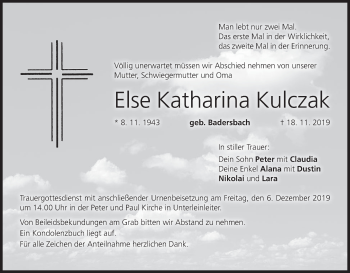 Anzeige von Else Katharina Kulczak von MGO