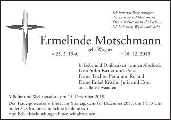 Anzeige von Ermelinde Motschmann von MGO