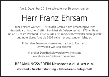Anzeige von Franz Ehrsam von MGO