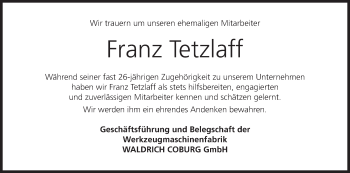Anzeige von Franz Tetzlaff von MGO