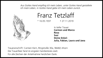 Anzeige von Franz Tetzlaff von MGO