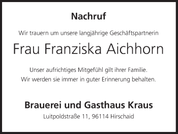 Anzeige von Franziska Aichhorn von MGO