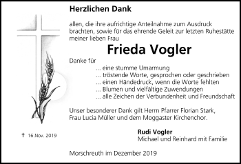Anzeige von Frieda Vogler von MGO