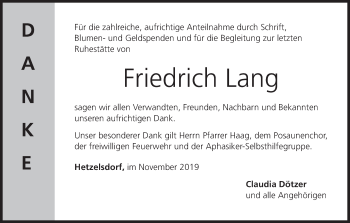 Anzeige von Friedrich Lang von MGO