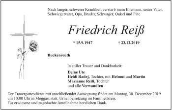 Anzeige von Friedrich Reiß von MGO