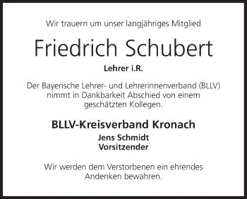 Anzeige von Friedrich Schubert von MGO