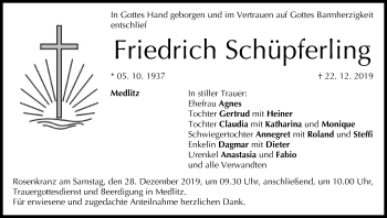 Anzeige von Friedrich Schüpferling von MGO