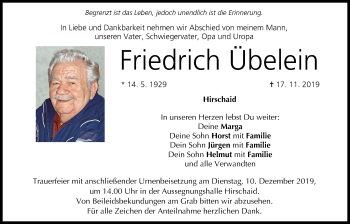 Anzeige von Friedrich Übelein von MGO