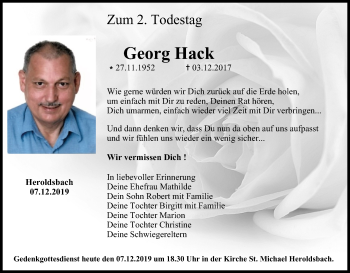 Anzeige von Georg Hack von MGO