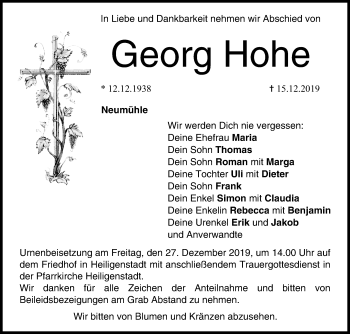 Anzeige von Georg Hohe von MGO