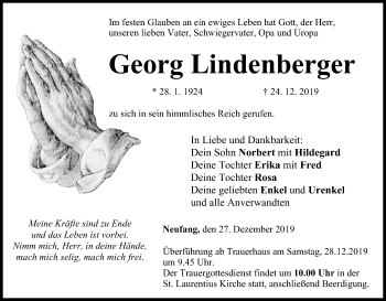 Anzeige von Georg Lindenberger von MGO