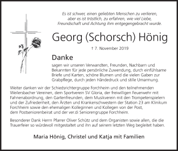 Anzeige von Georg Schorsch Hönig von MGO