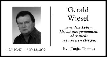 Anzeige von Gerald Wiesel von MGO