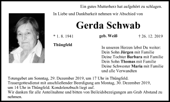 Anzeige von Gerda Schwab von MGO