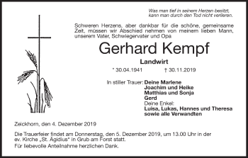Anzeige von Gerhard Kempf von MGO