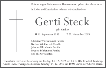 Anzeige von Gerti Steck von MGO