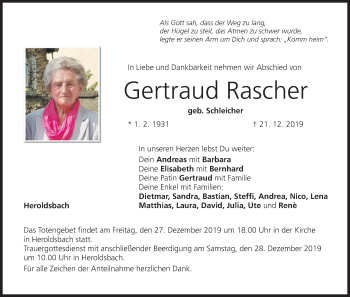 Anzeige von Gertraud Rascher von MGO