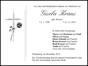 Anzeige von Gisela Kraus von MGO