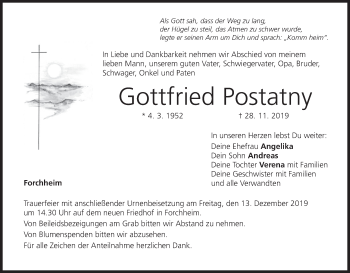 Anzeige von Gottfried Postatny von MGO