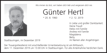 Anzeige von Günter Hertl von MGO