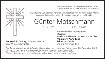 Anzeige von Günter Motschmann von MGO