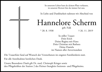 Anzeige von Hannelore Scherm von MGO