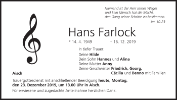 Anzeige von Hans Farlock von MGO
