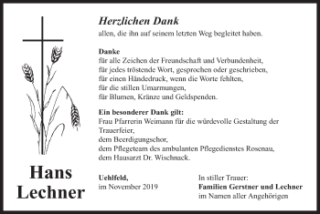 Anzeige von Hans Lechner von MGO