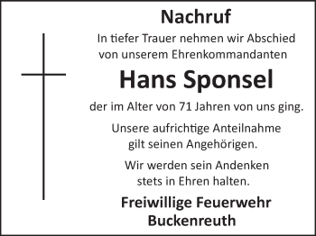 Anzeige von Hans Sponsel von MGO