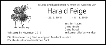 Anzeige von Harald Feige von MGO