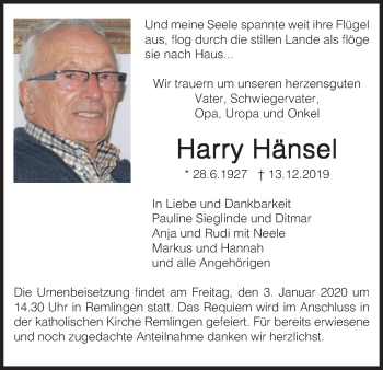 Anzeige von Harry Hänsel von MGO